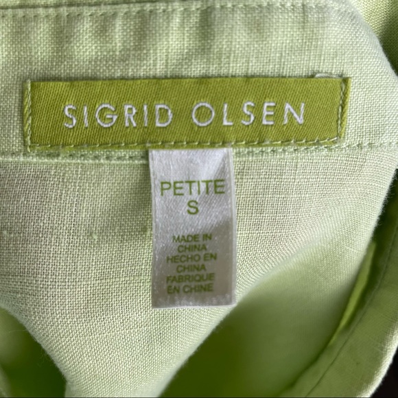 Sigrid Olsen Sport Women 8 Petite Dress Shirt Top Green Button Up Linen Blend - Picture 11 of 14